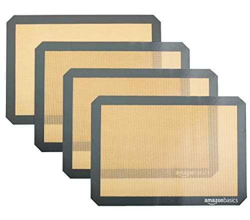 Amazon Basics Non-Stick Silicone Baking Mat, Food Safe, Dishwasher Safe, Heat Resistant, 16.5" x 11.6", Beige/Gray, Rectangular, 4-Pack