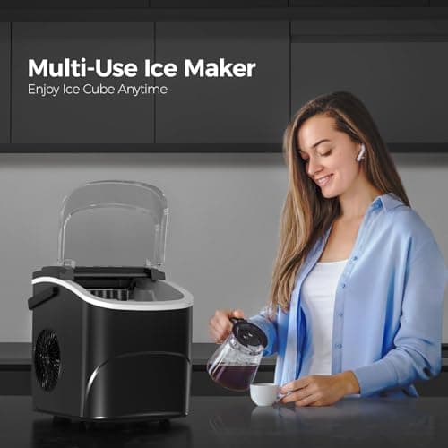 Crzoe Ice Makers Countertop with Handle, 2 Sizes of Ice, 9 Bullet Ice Cubes in 6 Mins, 26Lbs/24H, Portable Ice Maker with Self-Cleaning, Ice Machine for Home&Kitchen&Office&Party 6