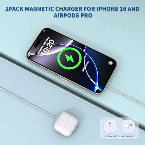 【Apple MFi Certified】Magnetic Wireless Charger 10FT Apple Magsafe Charger,2Pack Fast Mag-Safe Charging Wireless iPhone Charge Pad 10Foot USB C Block Adapter for iPhone 17 16 15 14 13 12 Series,AirPods 7