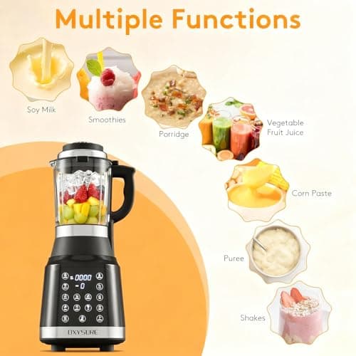 Glass Blender with 14 Functions, 1400W High-Speed Motor, 59oz Capacity, Food Processor for Smoothies, Soy Milk, Soup, Food & Juice, Multifunctional Heating Mixer (Sliver black) 5
