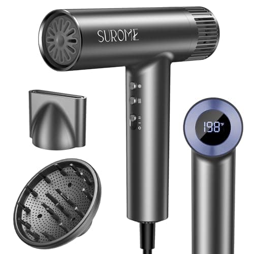 Blow Dryer,110000RPM High-Speed Brushless Motor, Fast-Drying Negative Ions Intelligent Constant Temperature Hair Care Dryers, Professional Hair Dryer with Attachments for Home&Salon (Grey)