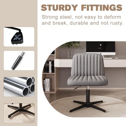 VIRRMO Armless Criss Cross Chair Comfy Office Chair with Lumbar Support Pillow Home Office Desk Chair No Wheels Computer Chair Vanity Chair for Makeup Room, Living Room Chairs (Grey+Black Base) 5