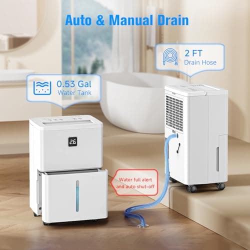 25 Pint Dehumidifier for Basement, Up to 3000 Sq.Ft, Quiet Dehumidifier with Drain Hose, Humidity Control, 24H Timer, Ideal for Bedroom, Bathroom, Room 7