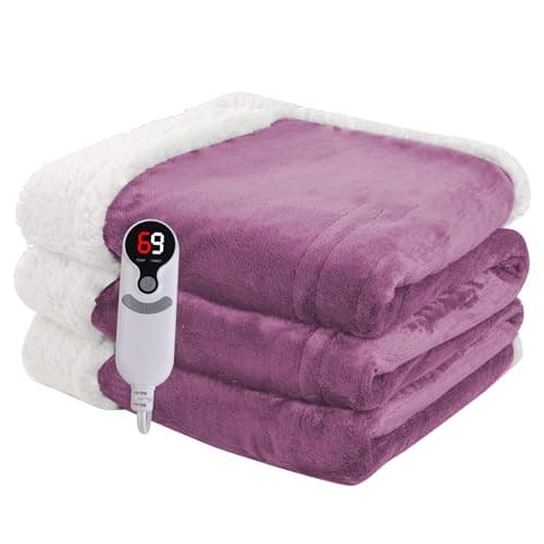 Heated Blanket Electric Blanket Full Size 72''x84'' with 9 Heating Levels, 1-10 Hour Auto Shut Off, Machine Washable, Flannel & Sherpa Soft Warming Blanket for Couch, Bed, Office - Purple