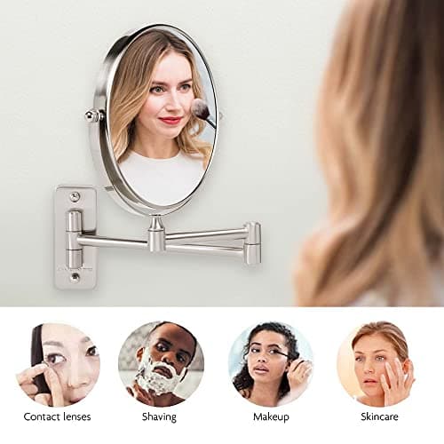 OVENTE 7" Wall Mounted Makeup Mirror with 1X/7X Magnification, Double Sided Magnifying Round Bathroom Vanity Mirror, 360° Swivel Design, Extendable and Folding Arm, Antique Bronze MNLFW70ABZ1X7X 5