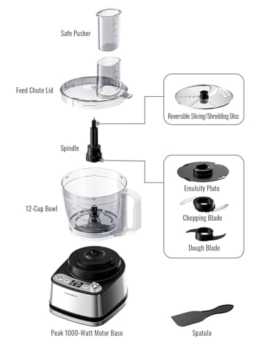 TWOMEOW Food Processor, 4 Programs & Pulse,1000W Max Power,12 Cups Total Volume for Slicing, Mincing, Dicing, Shredding, Puree, Dough and Vegetable Chopper Clean Bowl Scraper, Stainless Steel 8