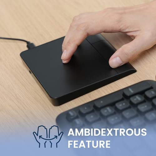 Perixx PERIPAD-506 Wired Slim USB Touchpad - Wired Detachable Touchpad for Desktop and Laptop User - Large Size 5.31x4.57x0.55 inches - Black 5