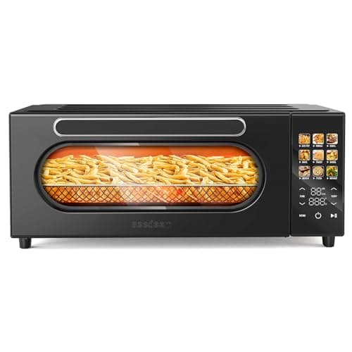 SEEDEEM 10-in-1 Air Convection Toaster Oven, 15L Convection Toaster Oven Cooker with Color LCD Display and Touch Screen, Toaster, Air Fryer, Dehydrate, 4 Accessories Included, 1800W, Black