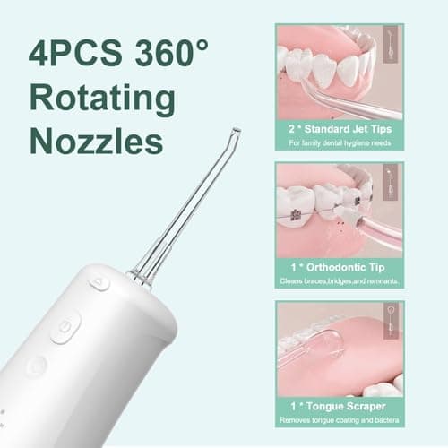 Nicefeel Water Dental Flosser Pick for Teeth 3 Modes Cordless Portable Water Teeth Cleaner Ipx7 Waterproof Oral Irrigator 300ml Tank Water Teeth Cleaner Rechargeable Flossing (White, 3 Modes) 7