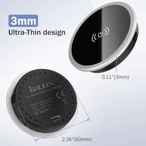 Wireless Magnetic Charger Desk Mount 15W Fast Charger for iPhone 17 16 Pro Max 15 14 13 12 Series,Magnet Qi Charging Pad/Station for AirPods,Recessed Hidden Under Desktop Hole Save Nightstand Space 5