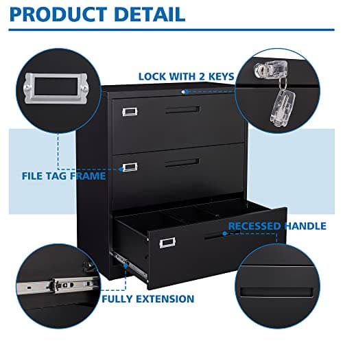 BYNSOE Lateral File Cabinet with Lock,Metal Filing Cabinet with 3 Drawer,Steel Lateral File Cabinet for Legal/Letter A4 Size,Wide File Cabinet for Office Home,Assembly Required 7