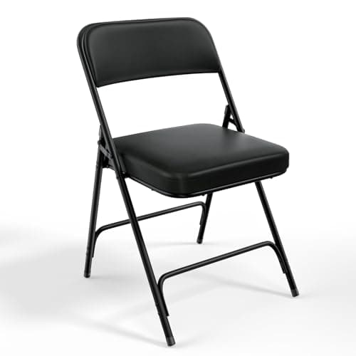 VINGLI Padded Folding Chairs with Thick Seat Cushion, Portable, Durable & Extra Comfortable Foldable Chairs for Indoor & Outdoor Events, Banquet, Party, Dinning, Work, Craft, PU, Black, 1 Pack