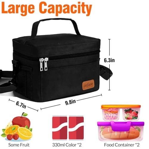 ONFAON Lunch Bag for Men/Women, Insulated Reusable Lunch Box Leakproof Cooler Tote Bag Freezable with Adjustable Shoulder Strap for Office Work Picnic Beach(Black) 5