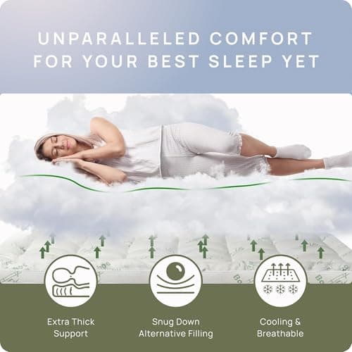 Cooling Mattress Topper - King Size | Plush Pad Mattress Topper for Back Pain Relief, 8-21" Deep Pocket | Viscose Made from Bamboo Pillow Top | Bedroom Essentials 6