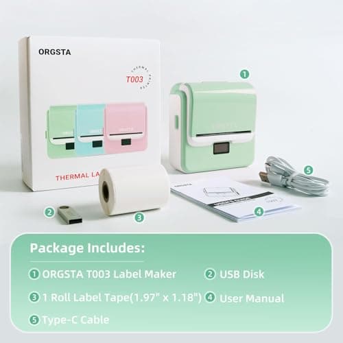 ORGSTA Label Maker Machine with Tape, T003 Thermal Label Maker, 2 Inch Bluetooth Label Printer Compatible with Phone & PC, Sticker Printer Barcode Thermal Maker for Small Business, Home, School 8