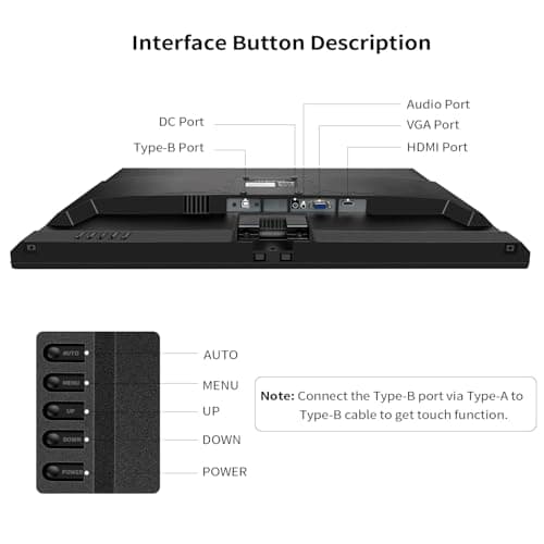 23.8 Inch Touchscreen Monitor FHD 1920x1080P, Height/Pivot/Swivel/Tilt Adjustable Desktop PC Touch Display with Built-in Speakers, HDMI, VGA, Type-B, 75Hz Computer Touch Screen Monitor, VESA, Black 6
