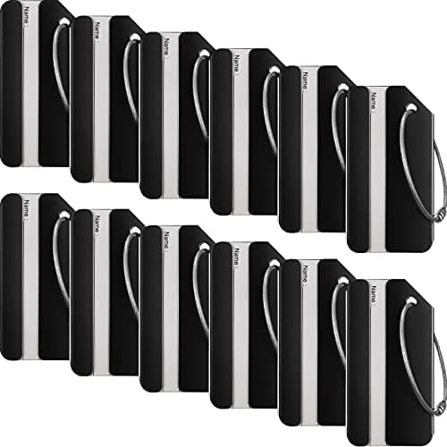 12 Pieces Luggage Tags Business Card Holder Aluminum Metal Travel ID Bag Tag for Suitcases Travel Luggage Baggage Identifier(Black)