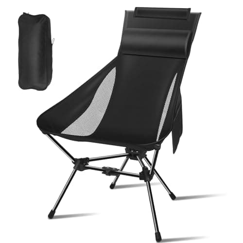 JITOOW Camping Chairs, Portable Camping Chair with Headrest and Storage Bag, Lightweight Foldable Chair for Outside Camping, Hiking, Travel, Beach and Sports