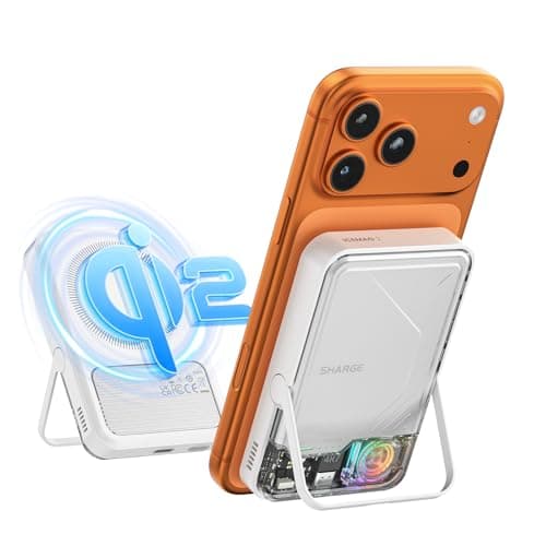sharge ICEMAG 2 MagSafe Power Bank, 15W Qi2 Magnetic Portable Charger with Active Cooling 5000mAh Battery Pack with Foldable Stand Transparent, Design for iPhone 17/16/15/14 Series