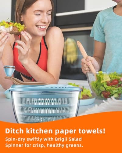 Brigii Salad Spinner, 4.24 Quart Lettuce Spinner with Double Drainage Holes, Salad Dryer for Washing, Spinning, and Draining Greens, Fruits, and Vegetables 6