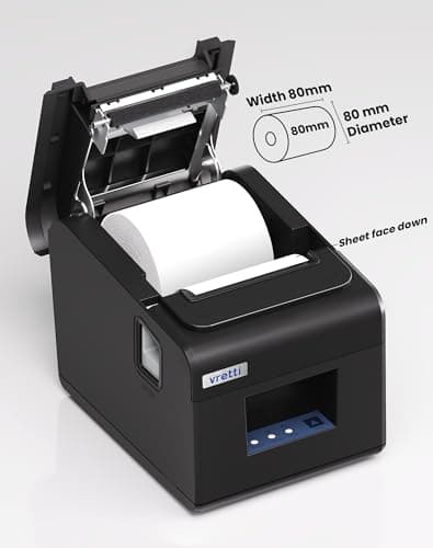 vretti Thermal Receipt Printer, 3'1/8 80mm Direct Thermal Printer with USB Serial LAN Port - Kitchen POS Printer ESC/POS Command Support Cash Drawer 5