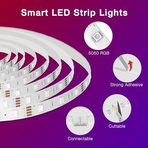 DAYBETTER Smart WiFi Led Lights, 50 FT RGB Led Strip Lights Compatible with Alexa and Google Assistant, App Voice Remote Control Music Sync Color ChangingLED Strip Lighting for Bedroom Room Decor 6