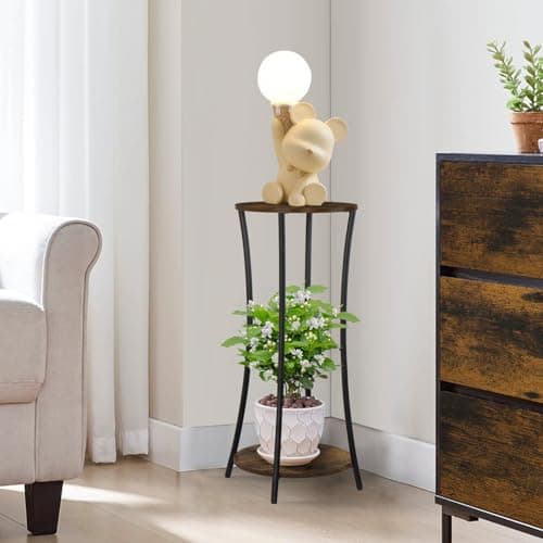 YINMIT Plant Stand Indoor,2 Tier Round Potted Holder Rack,Flower Pot Stand Shelf,Round Supports Rack,Corner Plant Shelf for Balcony Garden Patio Living Room,Brown 7