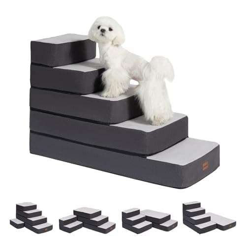 Garnpet 5-Step Adjustable Dog Stairs for High Beds, Dog Steps for Small Dogs and Cats, Foldable Pet Stairs for Bed Climbing, Non-Slip Pet Step Indoor, Grey