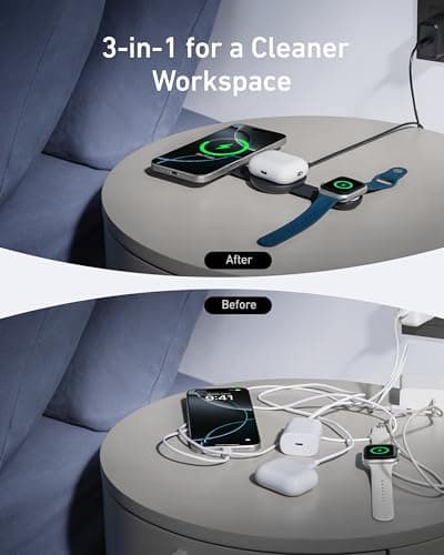 Anker MagSafe Compatible MagGo UFO 3-in-1 Charger, iPhone 17 Wireless Charging Station, 15W Qi2 Certified, Foldable Travel Charging Pad, for iPhone 17/16/15/14, AirPods, Apple Watch (Not a Power Bank) 5