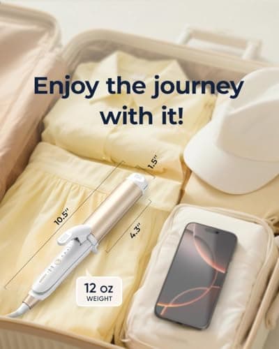 FURIDEN Lite Dual-Voltage Curling Iron: 110V-240V 1 1/2 Inch Ceramic Wide Barrel 2-in-1 Curling Iron for Chin Length Hair - Europe Travel for Soft Curls with Clamp 8