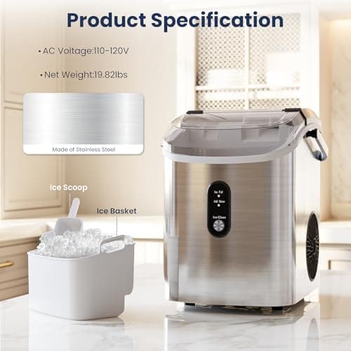 Antarctic Star Nugget Ice Makers Countertop with Self-Cleaning, 35lbs/24H, Portable Sonic Ice Maker Machine with Handle/Basket/Scoop for Home, Kitchen, Office, Camping(Stainless Steel Silver) 5