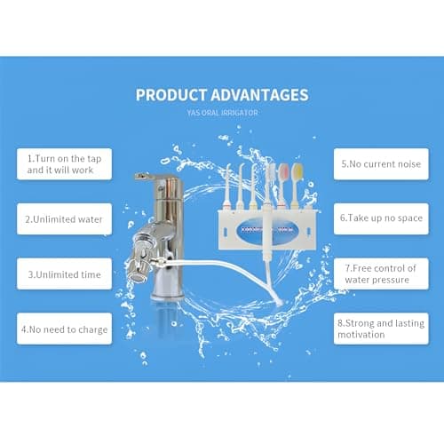 Water Flosser for Family Use 3 Jet Tips & 3 Toothbrush for Faucet & Shower, Oral Irrigator Non-Electric Safety , Dental Oral Care Tooth Cleaning 5