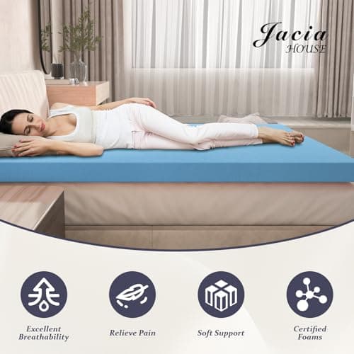 Jacia House 3 Inch Bed Foam Hospital Size Mattress Topper in a Box, Single Bed Topper, Certi PUR-US Certified 72 * 33 * 3 Inches Hospital Mattress Foam Pad Blue 5