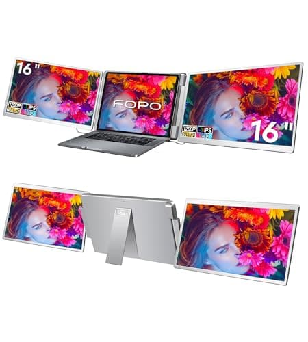 FOPO Laptop Screen Extender 16"- 1200P 16:10 FHD Triple Monitor for 12~18.5", Portable Monitor for Laptop with HDMI and USB-C Connectivity for MacBooks(NOT M1 M2 M3)/Wins, Chrome, Surface