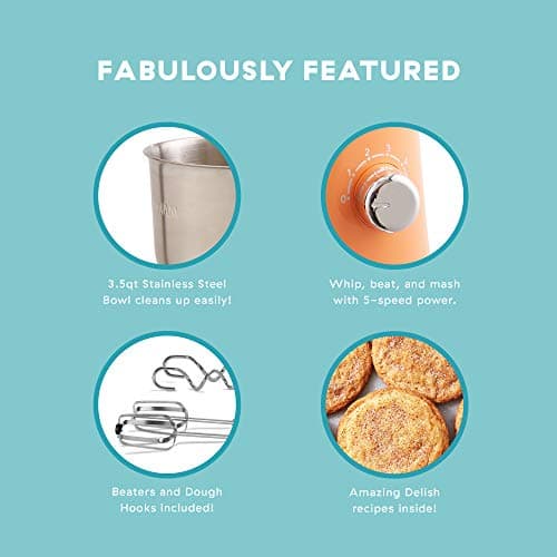 DASH Delish by DASH Compact Stand Mixer, 3.5 Quart with Beaters & Dough Hooks Included - Orange 3