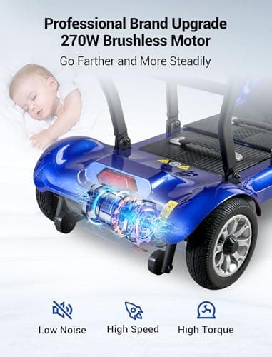 4 Wheel Mobility Scooter, Electric Mobility Scooter for Adults, Driving 22 Miles, Airlines Approved, Foldable Scooter w/249WH*2 Batteries Charger Under Seat Storage Dustproof Cover (Blue) 6