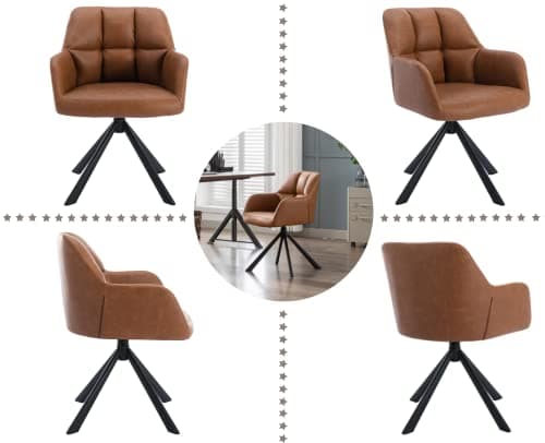 EALSON Comfy Leather Desk Chair Modern Computer Task Chair no Wheels Swivel Accent Chair with Mid Back Arm Chair for Living Room/Bedroom/Home Office, PU Brown 7