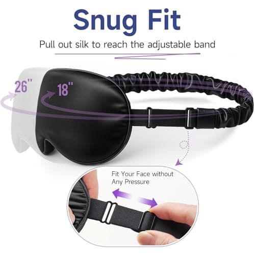 Umisleep Sleep Mask for 100% Pure Mulberry Silk, 22 Momme 6A Soft Eye Masks for Sleep, Adjustable Sleep Masks for Women Men, Light Blocking Sleeping Mask, Silk Eye Mask for Sleeping, Blindfold, Black 5