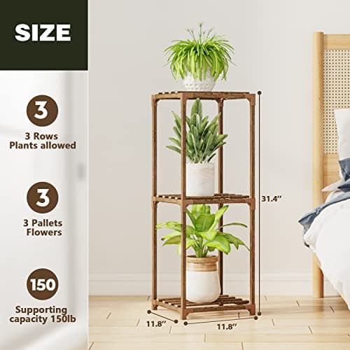 Bamworld Small Plant Stand Indoor 3 Tier Plant Shelf Outdoor Corner Plant Holder for Multiple Pots Single Plant Stand for Patio Balcony Garden 5