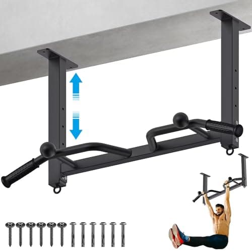 Kipika 32" Ceiling Mounted Pull Up Bar - Heavy Duty, Highly Adjustable, Multifunctional Chin Up Bar - Home Gym System with Punching Bag Hanger and Resistance Bands Training (Ceiling Mounted Pull Up Bar with Ball)