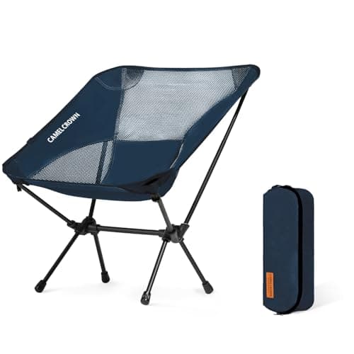 CAMEL CROWN Portable Camping Chair Lightweight Compact Folding Chair Mesh for Outdoor Camp Travel Beach Picnic Festival Hiking Backpacking Navy Blue