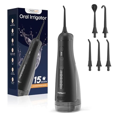 Mornwell Water Dental Flosser Cordless for Teeth Cleaning, 5 Modes Waterproof Oral Irrigator, 300ML Rechargeable Gum Braces Flossers Cleaner, Portable Electric Flossing Machine for Travel Home (Black)