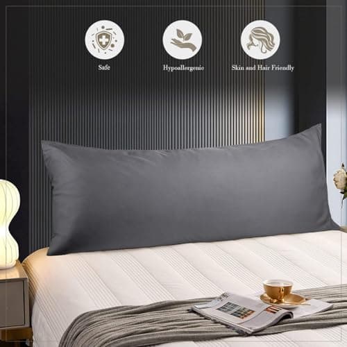 WishSmile Body Cooling Pillowcase Long Pillow Case Breathable Cool Silky Soft Rayon Derived from Bamboo Fabric, Hair and Skin Friendly, Dark Grey, 1 Pack, 20x54IN 5