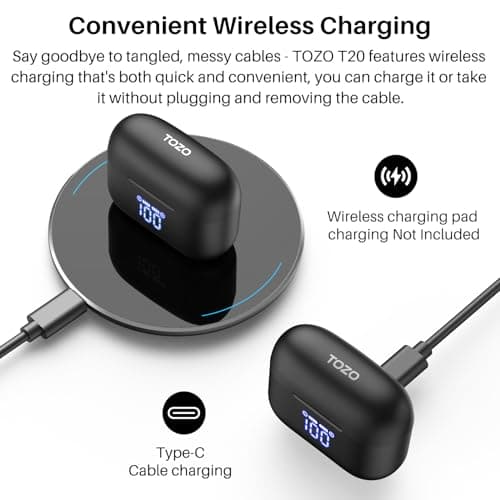 TOZO T20 Wireless Earbuds Bluetooth Headphones 48.5 Hrs Playtime with LED Digital Display, IPX8 Waterproof (Renewed) 5