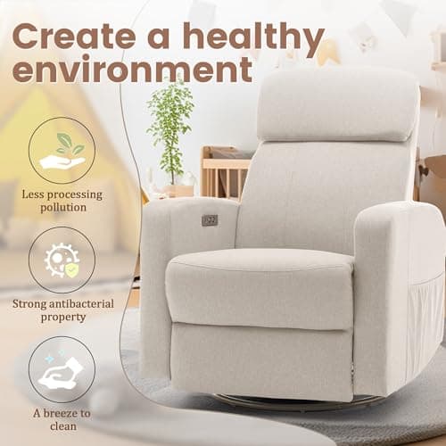 Korser Power Swivel Recliner Chairs for Adults, Electric Glider Rocking Chair Nursery, Glider Recliner Nursery Chair with Classified Side Pocket, Nursery Rocking Chairs with USB and Type-C Ports 7