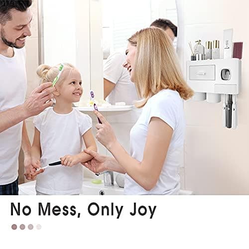 iHave Toothbrush Holders for Bathrooms, 2 Cups Toothbrush Holder Wall Mounted with Toothpaste Dispenser - Large Capacity Tray, Cosmetic Drawer - Bathroom Decor & Bathroom Accessories 6