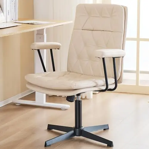 HoeuThien Desk Chair Without Wheels Swivel Tilt Home Office Chair with Criss Cross Legs Solid Accent Armchair Cream White
