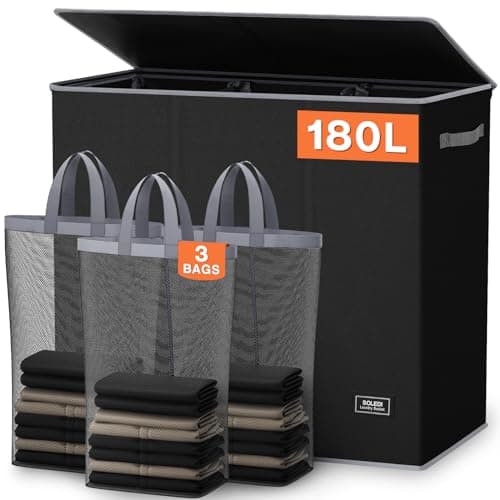 SOLEDI 180L Laundry Hamper 3 Section, Extra Large Laundry Hamper with Lid, Dirty Clothes Hamper with Sturdy Handle, Large Laundry Basket Organizer for Laundry Room, Bedroom, Hampers for Laundry