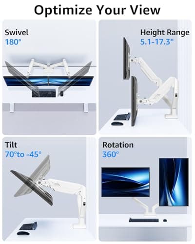 Dual Monitor Stand fits up to 32 inch, 4.4-22 lbs Computer Screens, Dual Monitor Desk Mount Height Adjustable, Monitor Arms for 2 Monitors, Home Office VESA Mounts, Freelift White 6