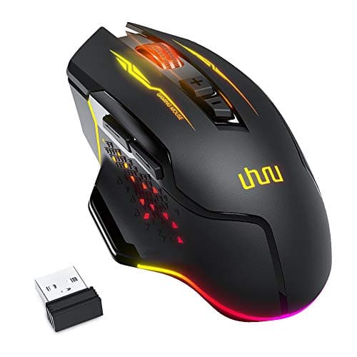 UHURU Wireless Gaming Mouse, Wired and Wireless Dual Modes Rechargeable RGB Gaming Mouse with 7 Programmable Buttons, Ergonomic and 5 Adjustable DPI Levels up to 10000 DPI for PC Laptop Gamer （WM-07）
